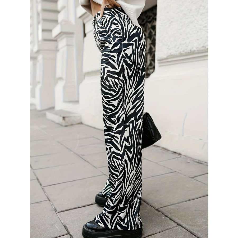 Full Size Animal Print Elastic Waist Pants Apparel and Accessories