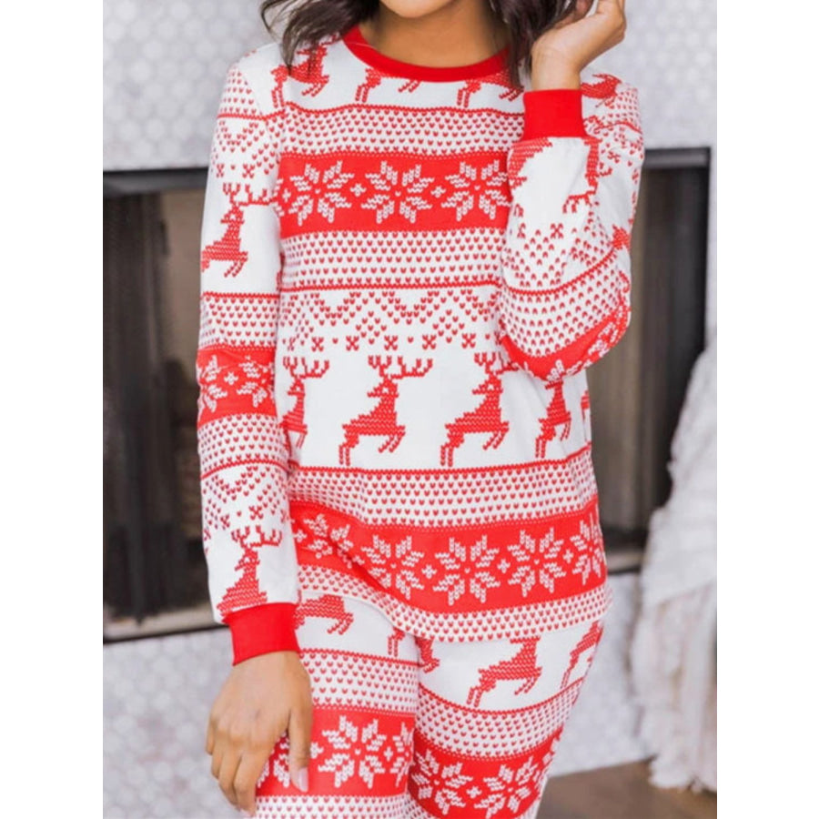 Full Size Christmas Element Round Neck Top and Pants Set Apparel and Accessories