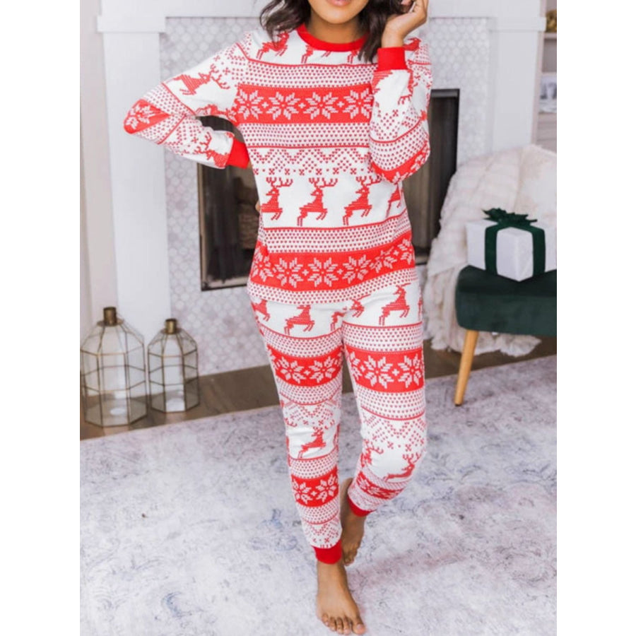 Full Size Christmas Element Round Neck Top and Pants Set Apparel and Accessories