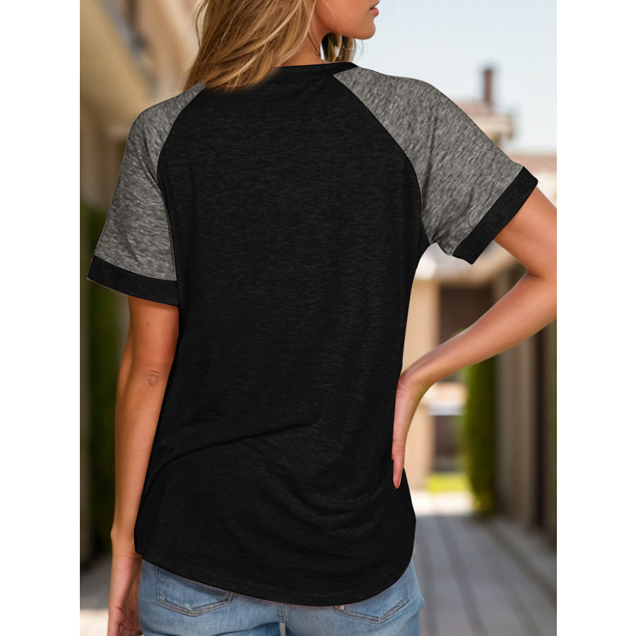 Full Size Contrast Round Neck Short Sleeve T-Shirt Apparel and Accessories