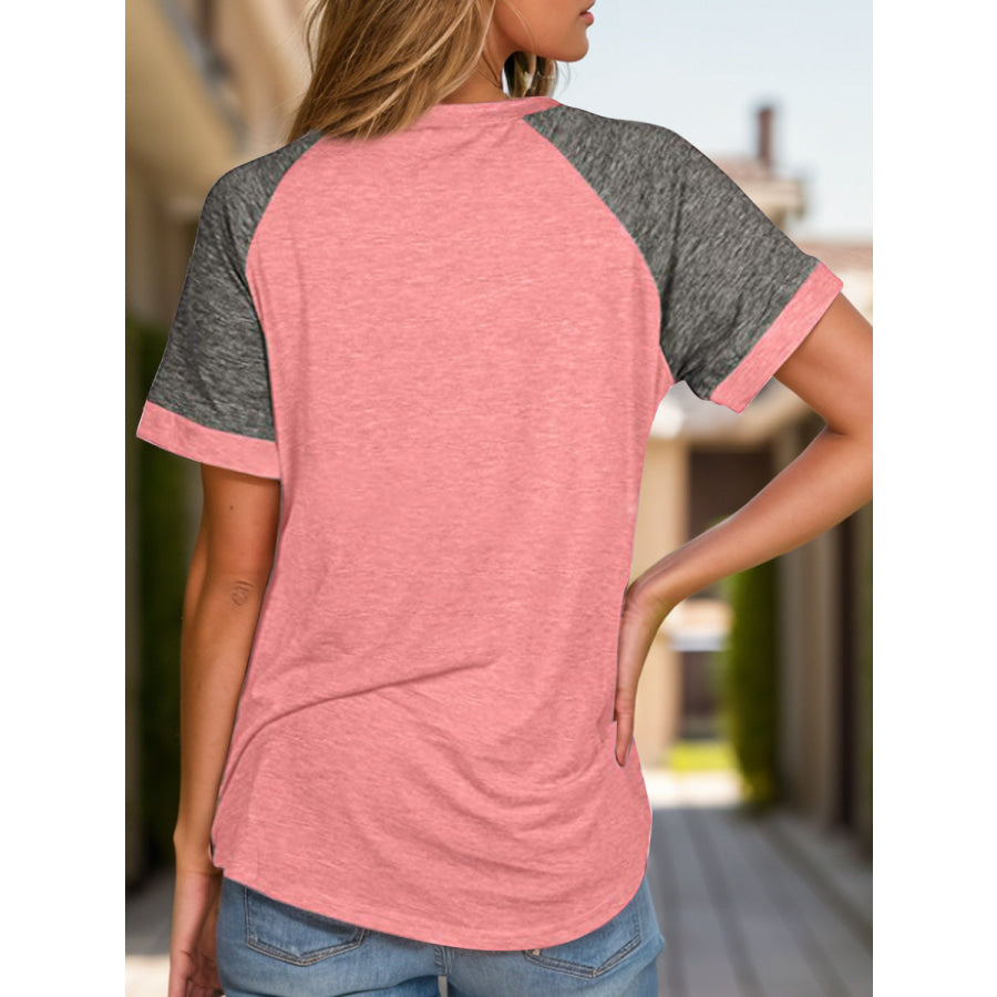 Full Size Contrast Round Neck Short Sleeve T-Shirt Apparel and Accessories