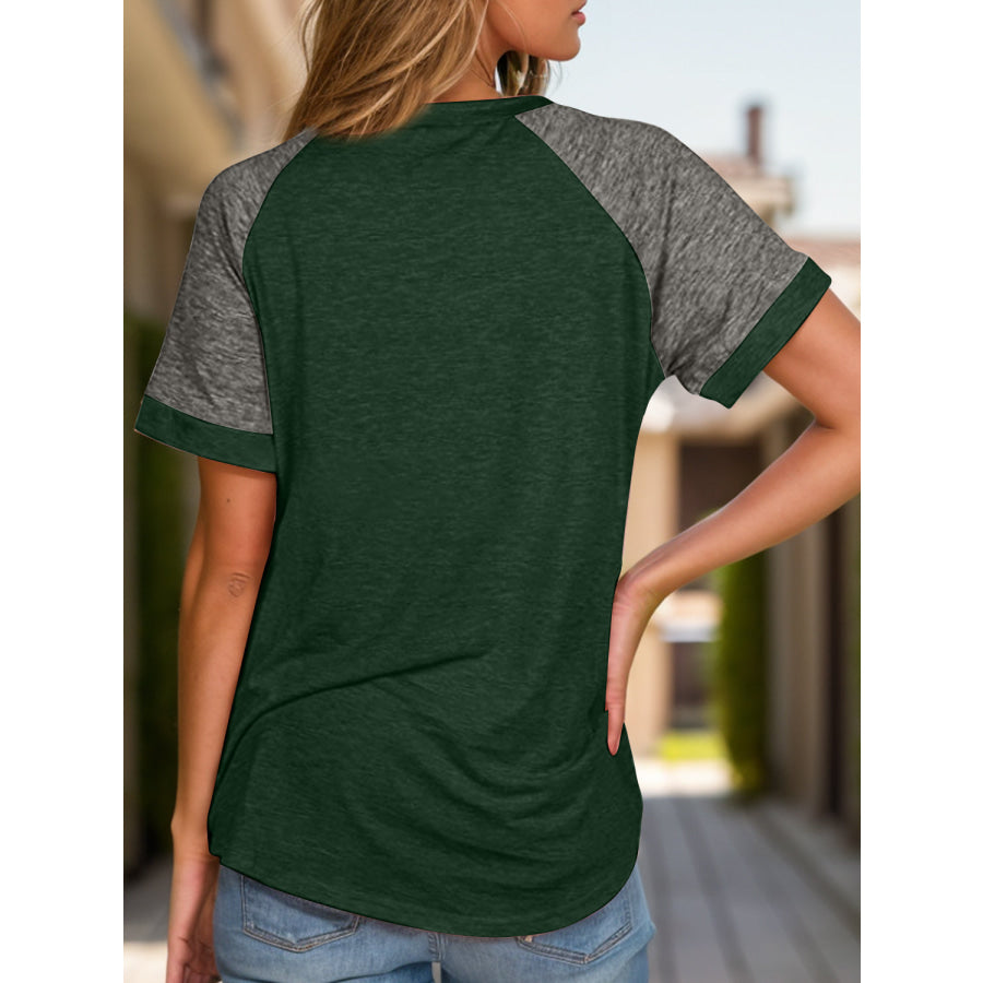 Full Size Contrast Round Neck Short Sleeve T-Shirt Apparel and Accessories