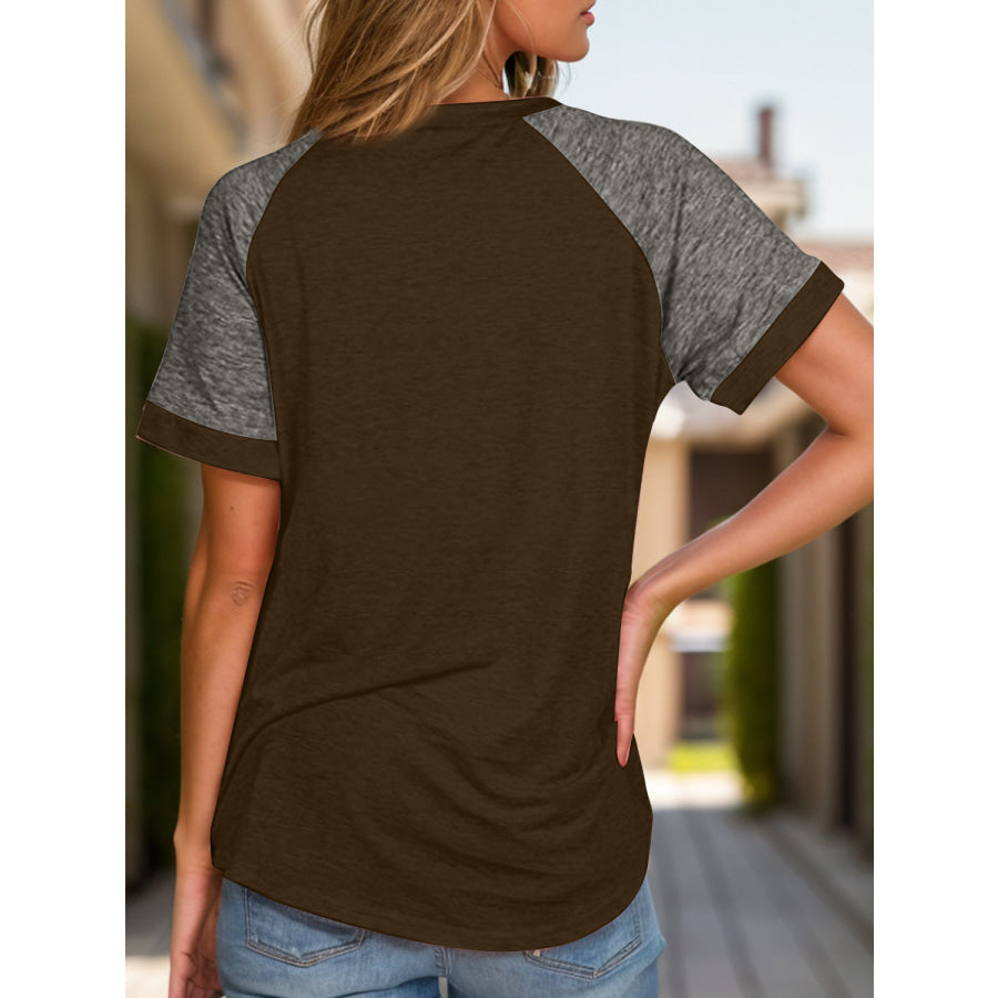 Full Size Contrast Round Neck Short Sleeve T-Shirt Apparel and Accessories
