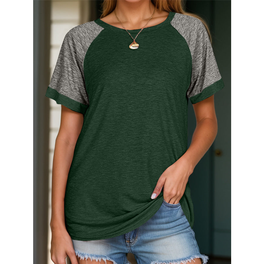 Full Size Contrast Round Neck Short Sleeve T-Shirt Apparel and Accessories