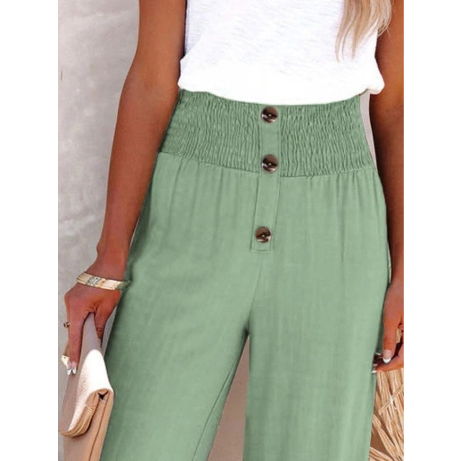 Full Size Decorative Button High Waist Pants Apparel and Accessories
