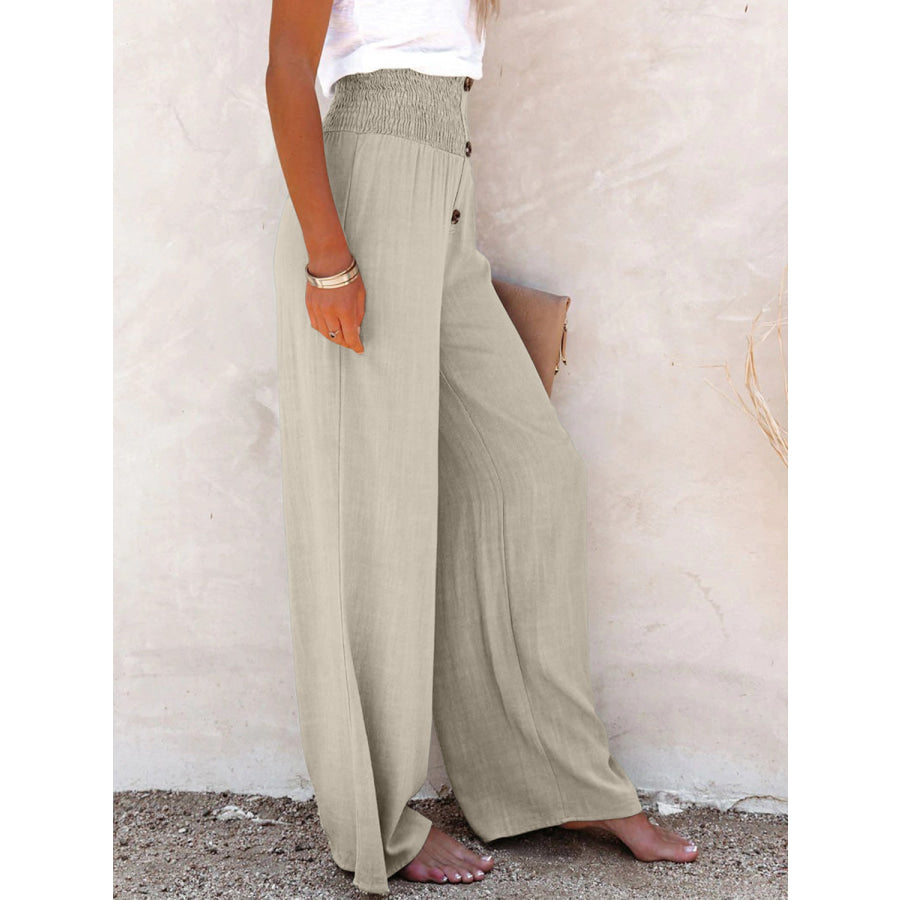 Full Size Decorative Button High Waist Pants Apparel and Accessories