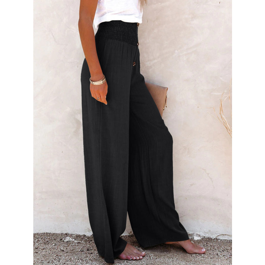 Full Size Decorative Button High Waist Pants Apparel and Accessories