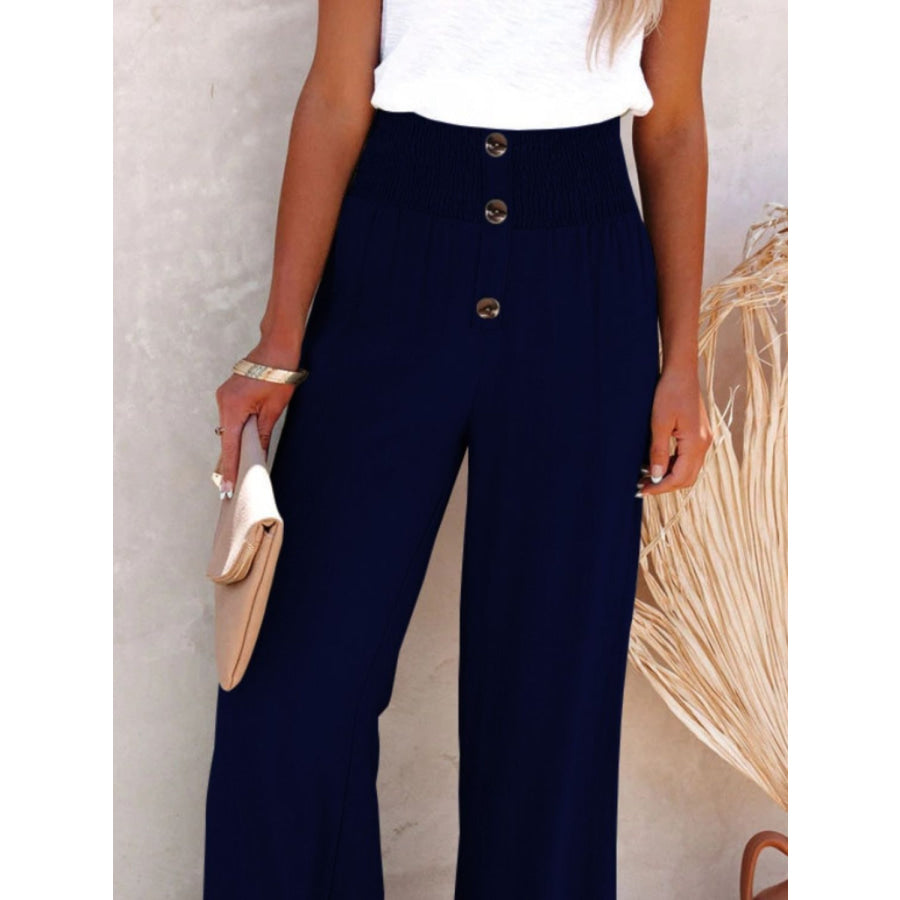 Full Size Decorative Button High Waist Pants Apparel and Accessories