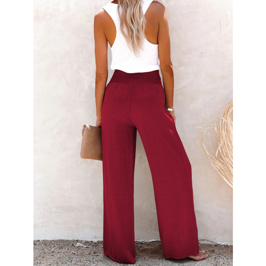 Full Size Decorative Button High Waist Pants Apparel and Accessories