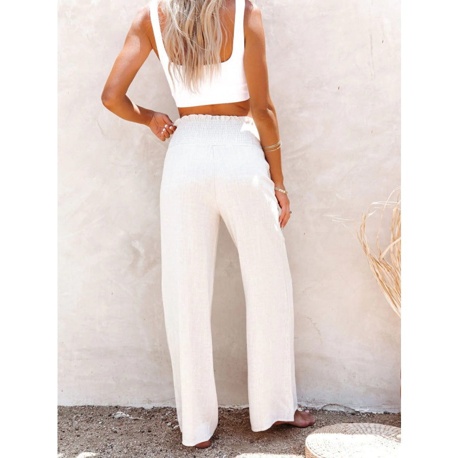 Full Size Decorative Button High Waist Pants Apparel and Accessories