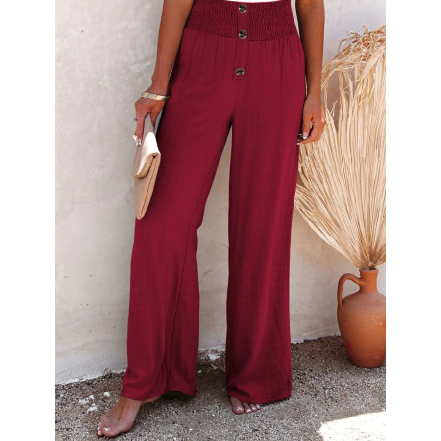 Full Size Decorative Button High Waist Pants Apparel and Accessories