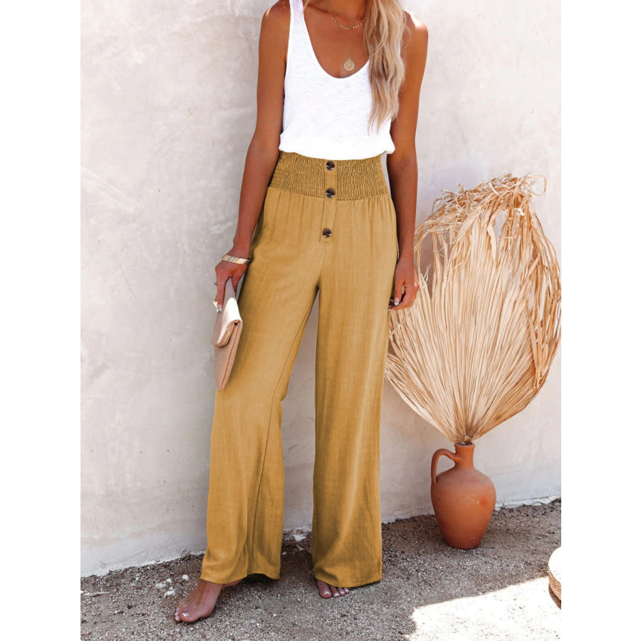 Full Size Decorative Button High Waist Pants Apparel and Accessories
