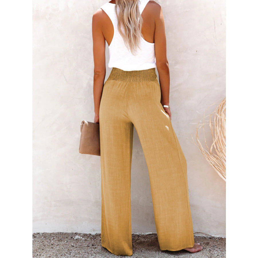 Full Size Decorative Button High Waist Pants Apparel and Accessories