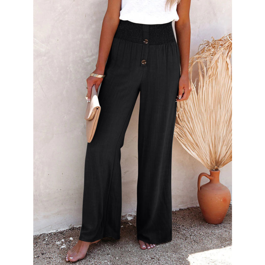 Full Size Decorative Button High Waist Pants Black / S Apparel and Accessories
