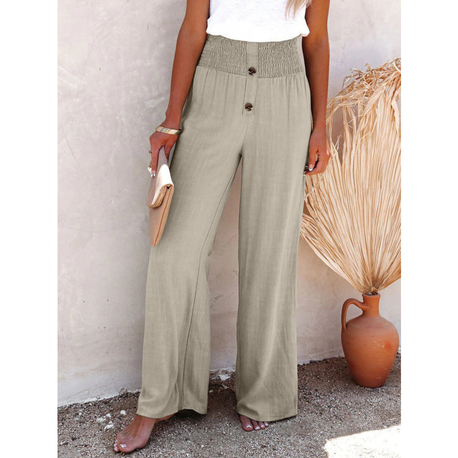 Full Size Decorative Button High Waist Pants Khaki / S Apparel and Accessories