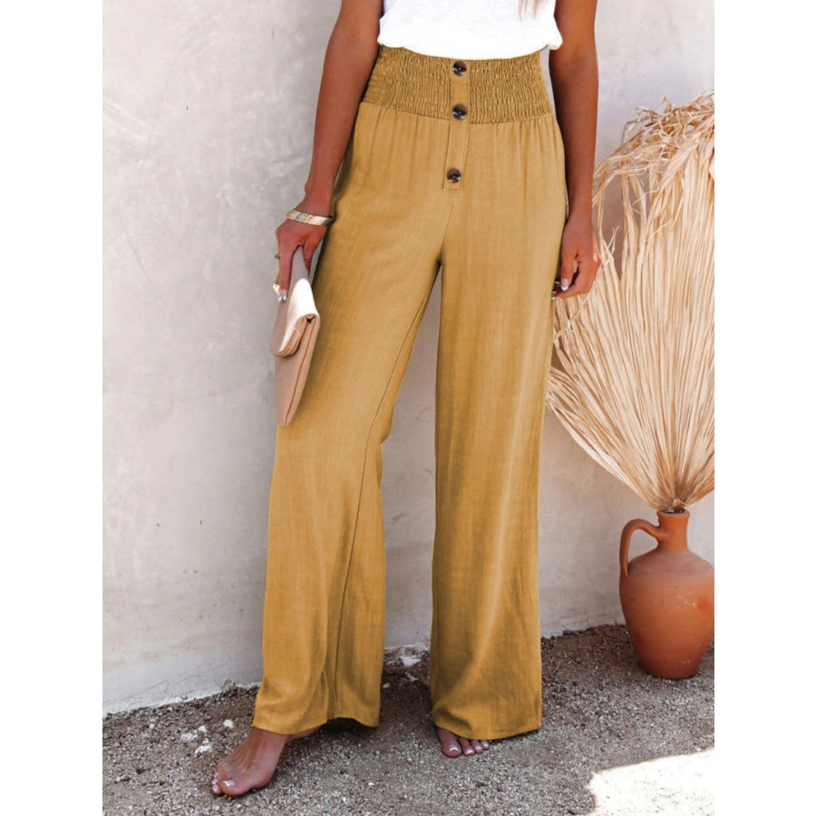 Full Size Decorative Button High Waist Pants Mustard / S Apparel and Accessories