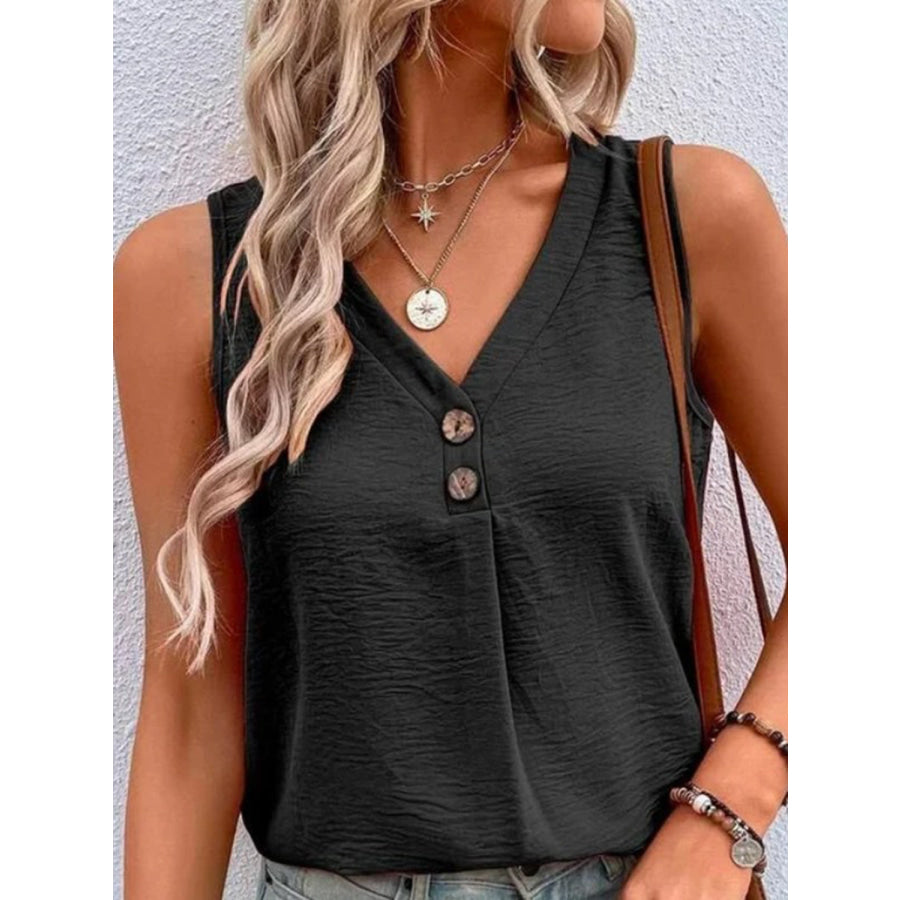 Full Size Decorative Button V - Neck Tank Apparel and Accessories
