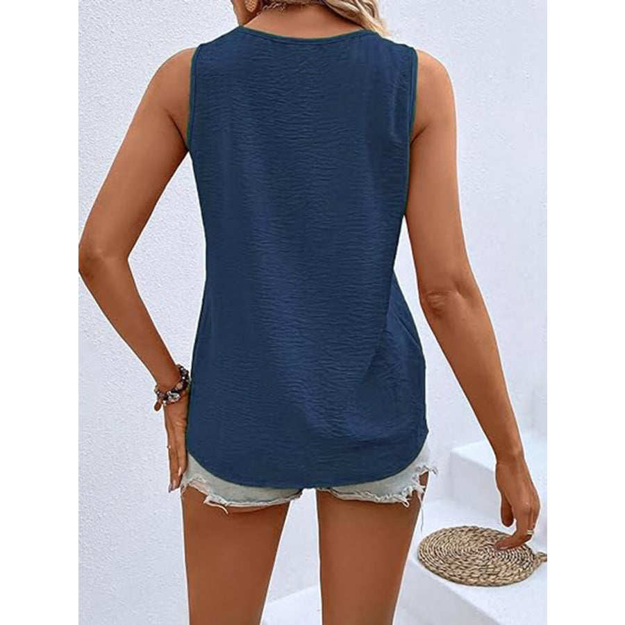 Full Size Decorative Button V - Neck Tank Apparel and Accessories