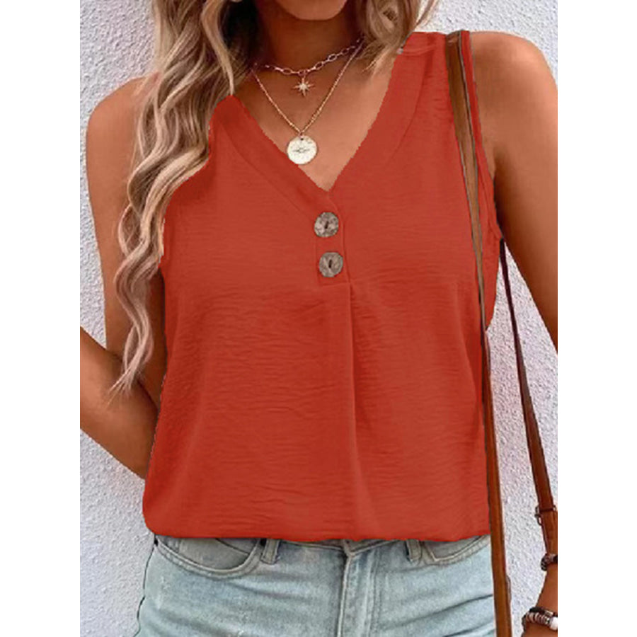 Full Size Decorative Button V - Neck Tank Apparel and Accessories