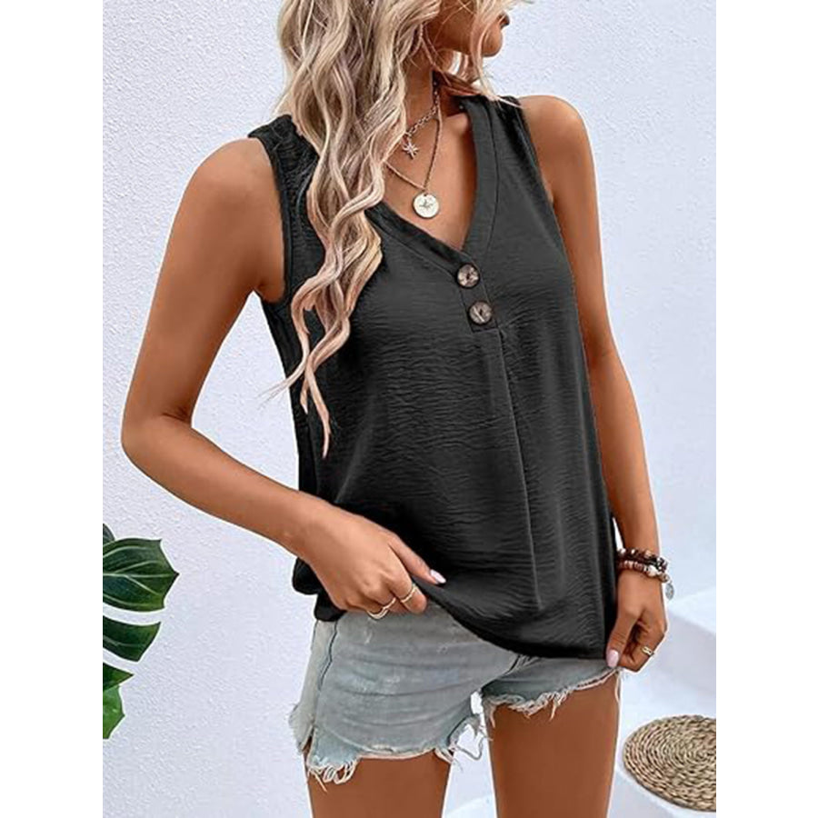 Full Size Decorative Button V - Neck Tank Apparel and Accessories