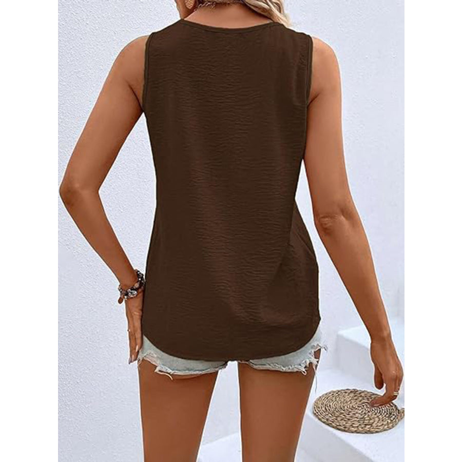 Full Size Decorative Button V - Neck Tank Apparel and Accessories