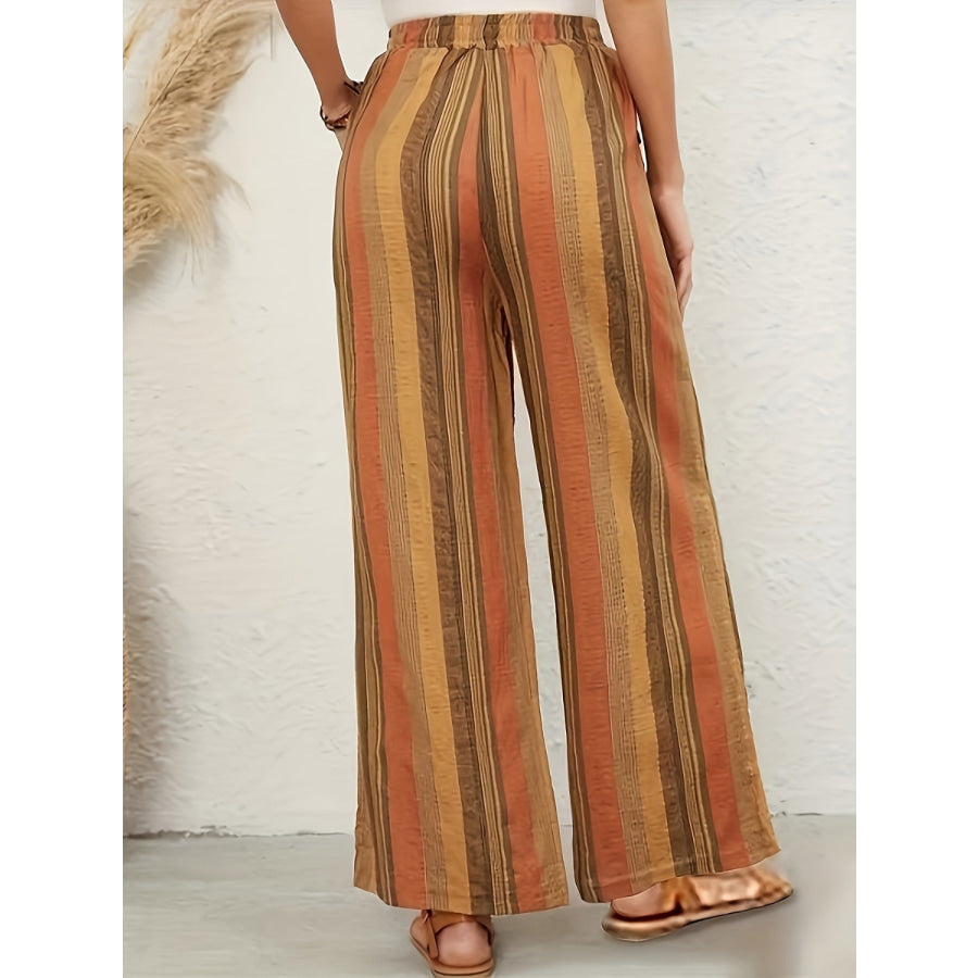 Full Size Drawstring Striped Wide Leg Pants Mustard / S Apparel and Accessories