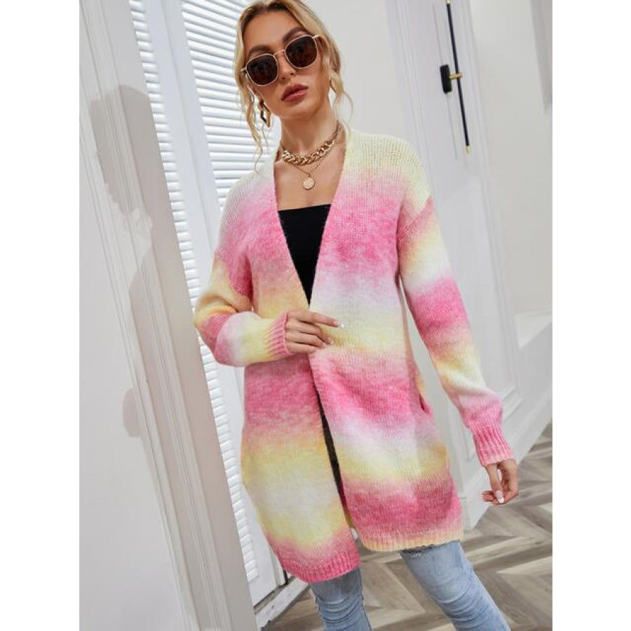 Full Size Gradient Open Front Cardigan Strawberry / S Clothing