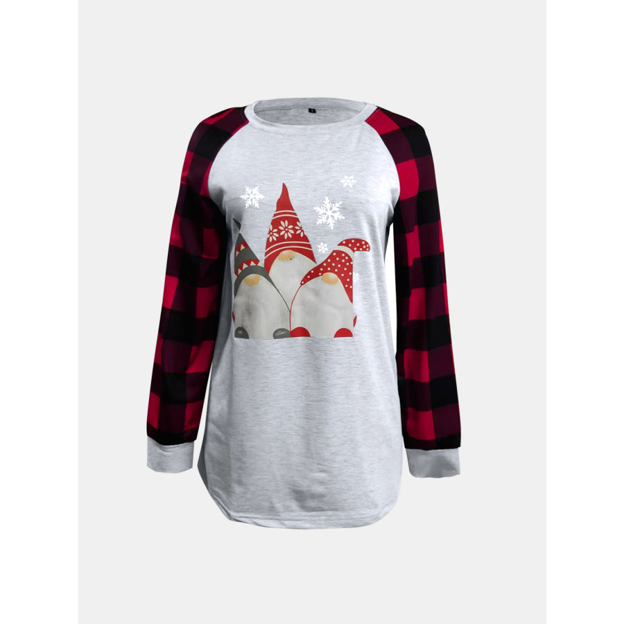 Full Size Graphic Plaid Round Neck Long Sleeve T-Shirt Light Gray / S Apparel and Accessories