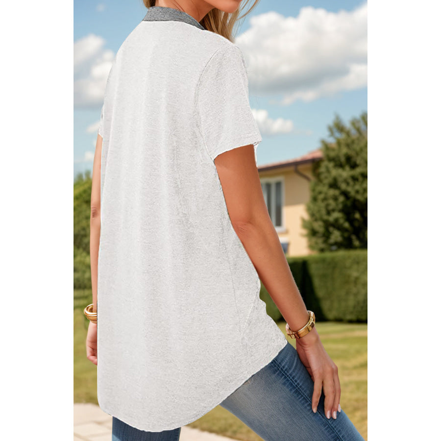 Full Size Half Button Short Sleeve T-Shirt Apparel and Accessories