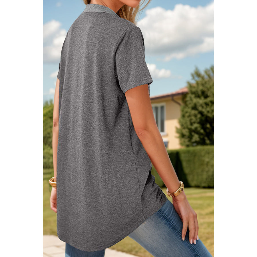 Full Size Half Button Short Sleeve T-Shirt Apparel and Accessories