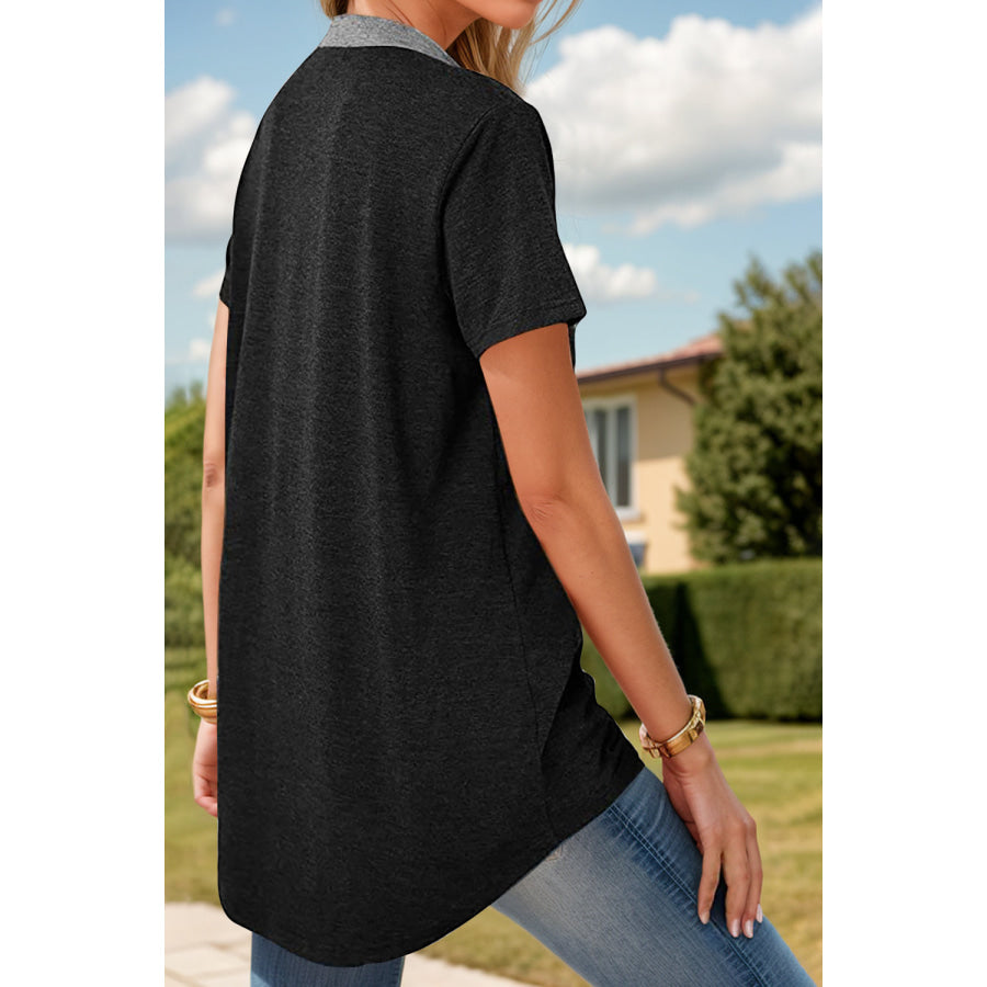 Full Size Half Button Short Sleeve T-Shirt Apparel and Accessories
