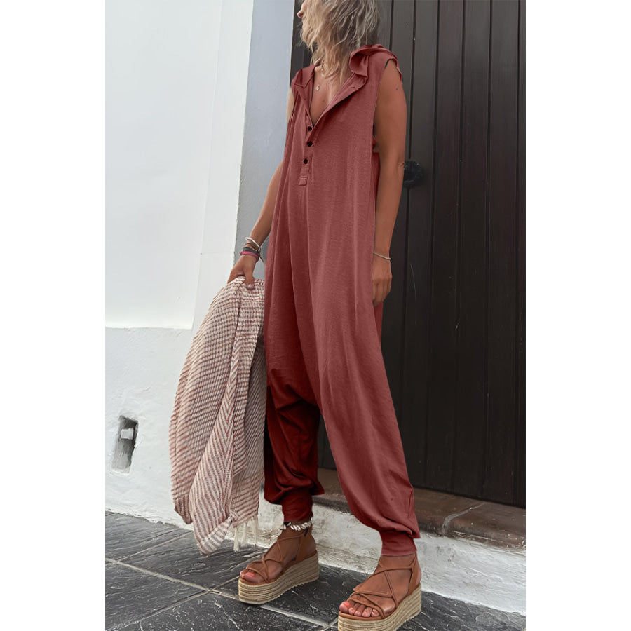 Full Size Half Button Sleeveless Jumpsuit Apparel and Accessories