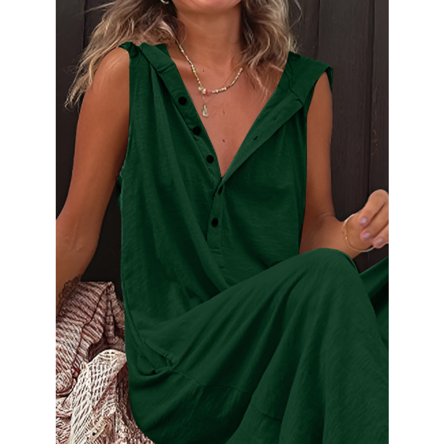 Full Size Half Button Sleeveless Jumpsuit Apparel and Accessories