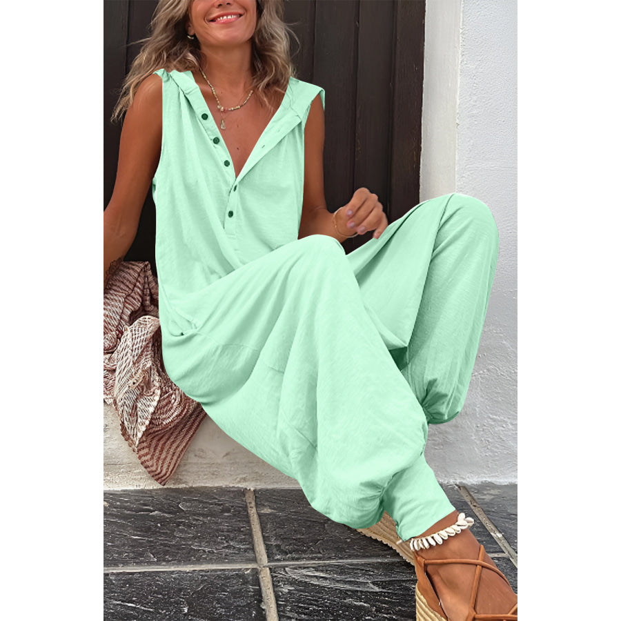 Full Size Half Button Sleeveless Jumpsuit Apparel and Accessories
