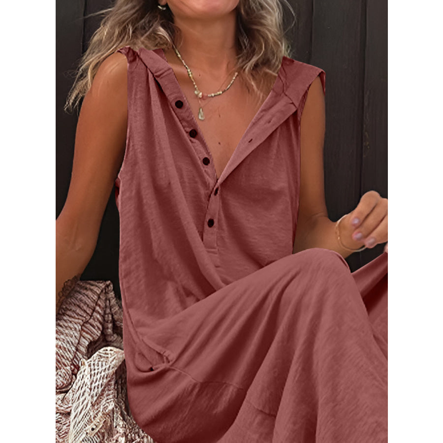 Full Size Half Button Sleeveless Jumpsuit Apparel and Accessories