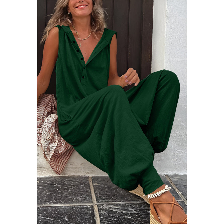 Full Size Half Button Sleeveless Jumpsuit Apparel and Accessories