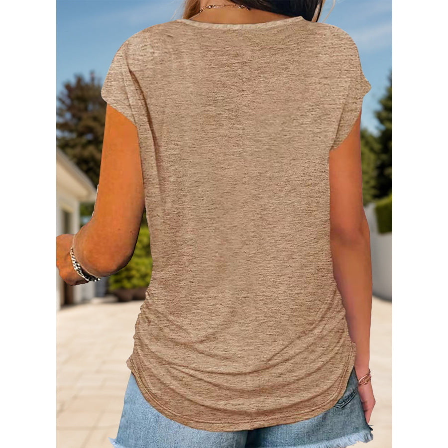 Full Size Half Zip Cap Sleeve T-Shirt Apparel and Accessories