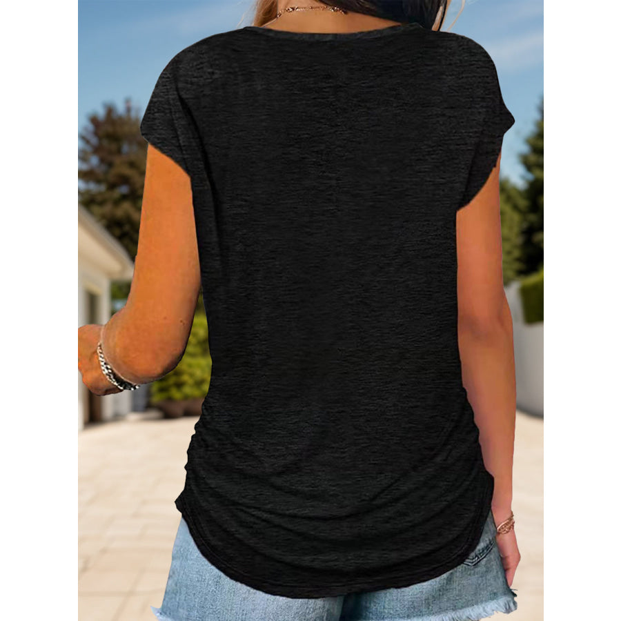 Full Size Half Zip Cap Sleeve T-Shirt Apparel and Accessories