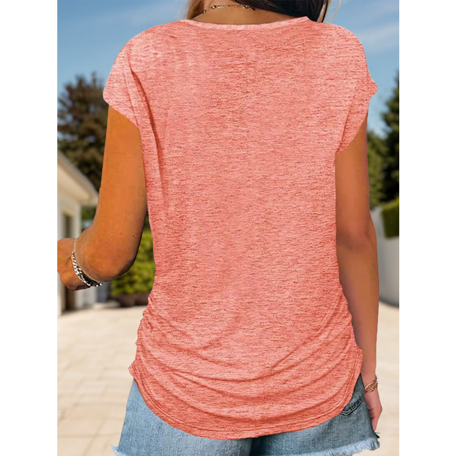 Full Size Half Zip Cap Sleeve T-Shirt Apparel and Accessories