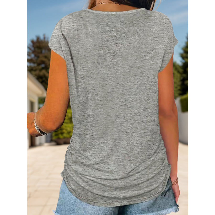 Full Size Half Zip Cap Sleeve T-Shirt Dark Gray / S Apparel and Accessories