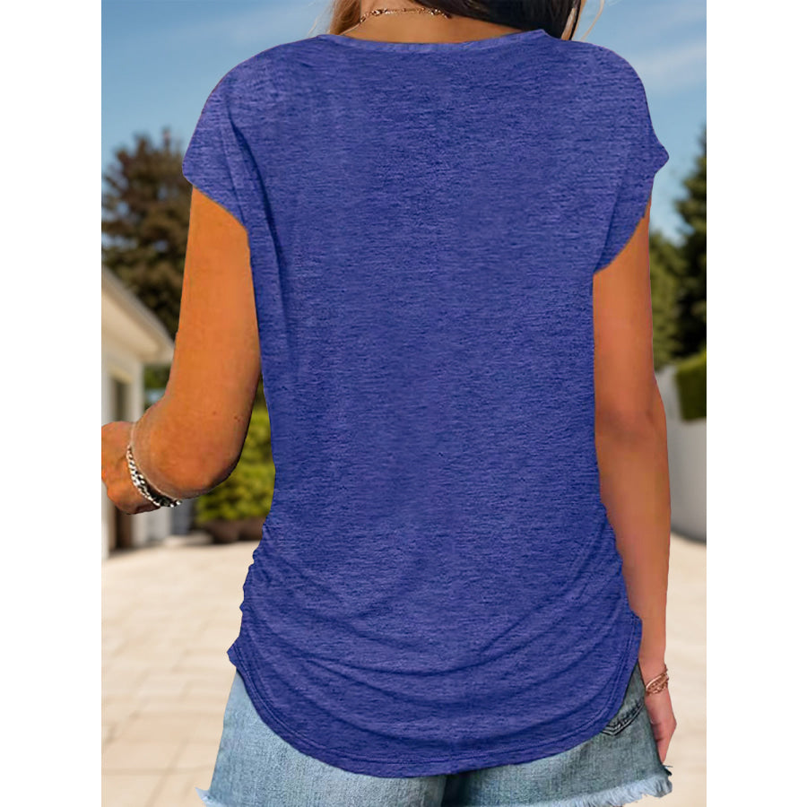 Full Size Half Zip Cap Sleeve T-Shirt Navy / S Apparel and Accessories