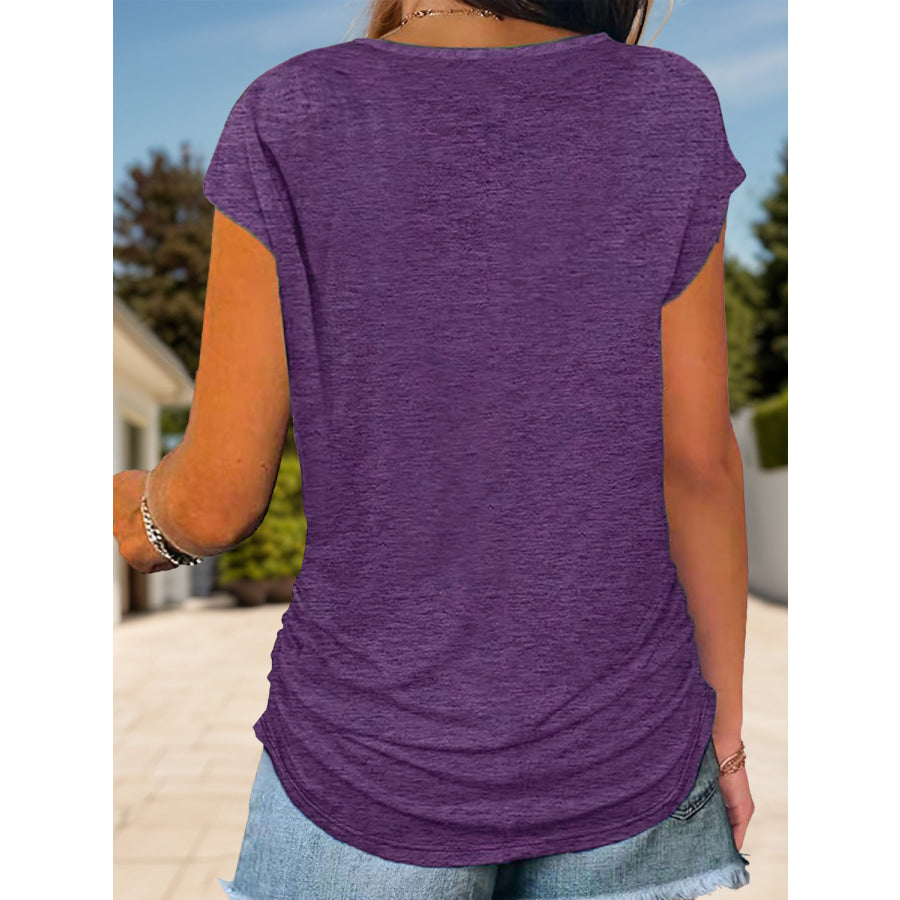 Full Size Half Zip Cap Sleeve T-Shirt Violet / S Apparel and Accessories