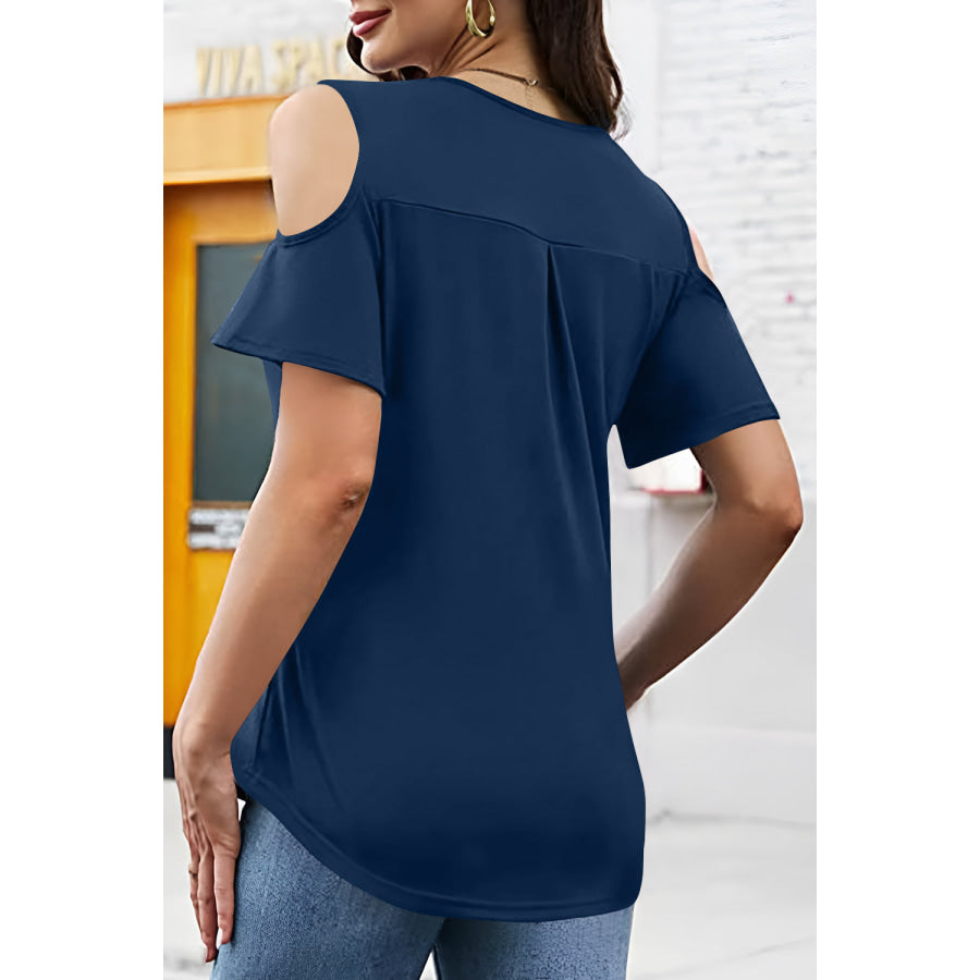 Full Size Half Zip Cold Shoulder Top Apparel and Accessories