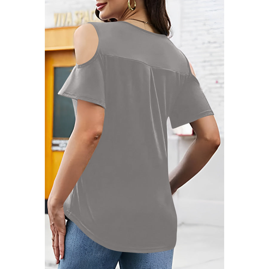Full Size Half Zip Cold Shoulder Top Apparel and Accessories