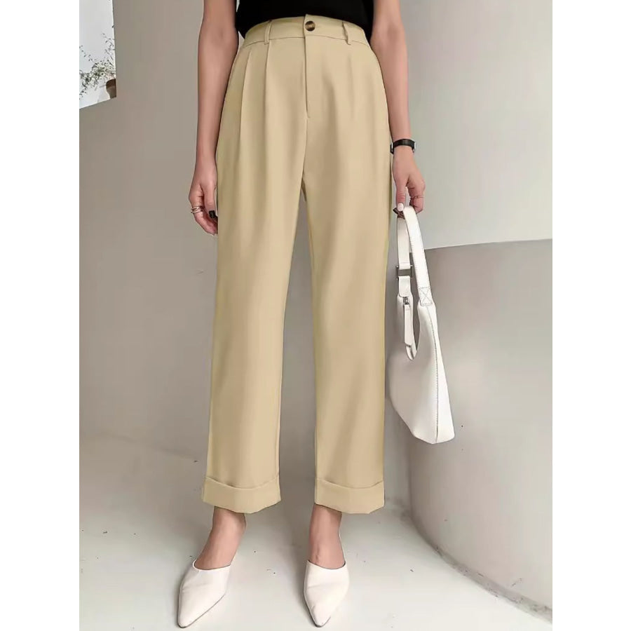 Full Size High Waist Pants Tan / S Apparel and Accessories