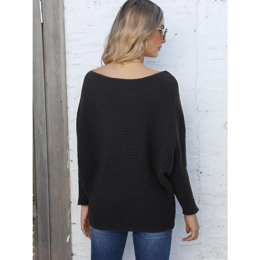 Full Size Horizontal Ribbing Dolman Sleeve Sweater