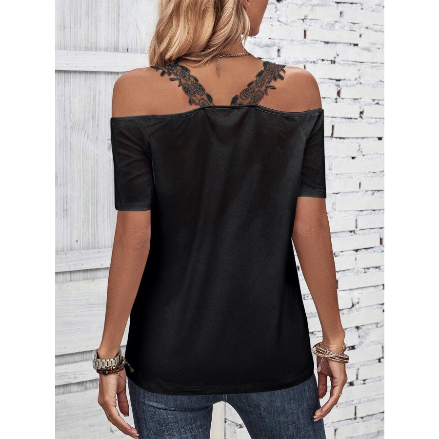 Full Size Lace Detail Short Sleeve T-Shirt Apparel and Accessories