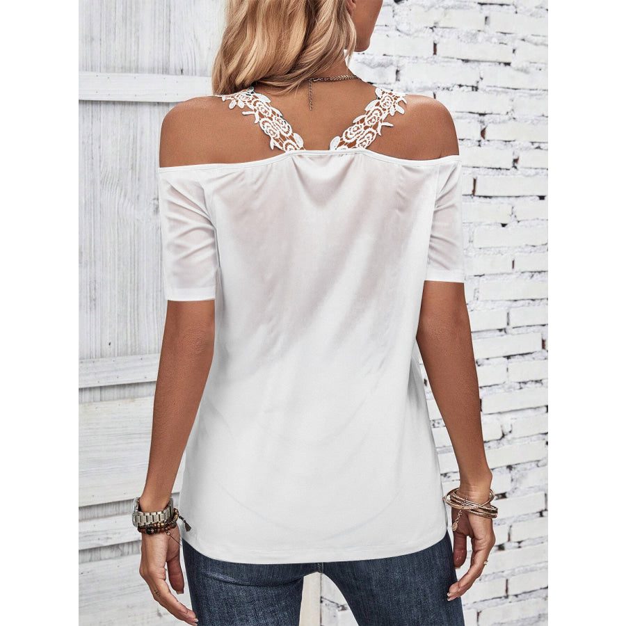 Full Size Lace Detail Short Sleeve T-Shirt Apparel and Accessories