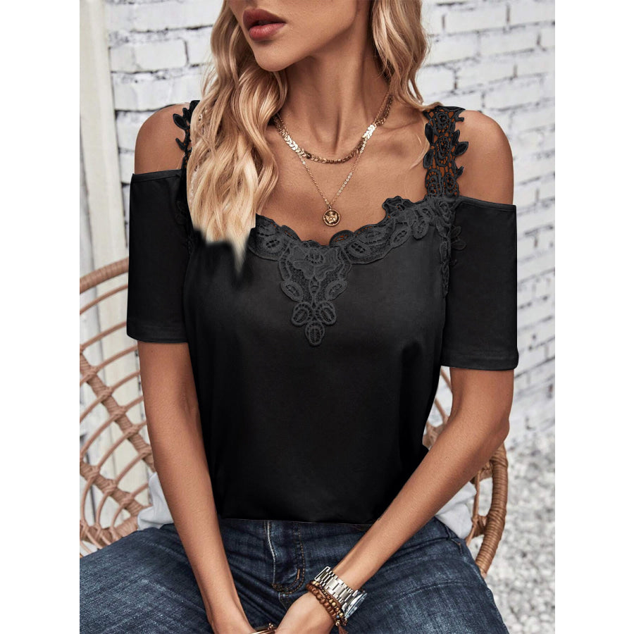 Full Size Lace Detail Short Sleeve T-Shirt Apparel and Accessories