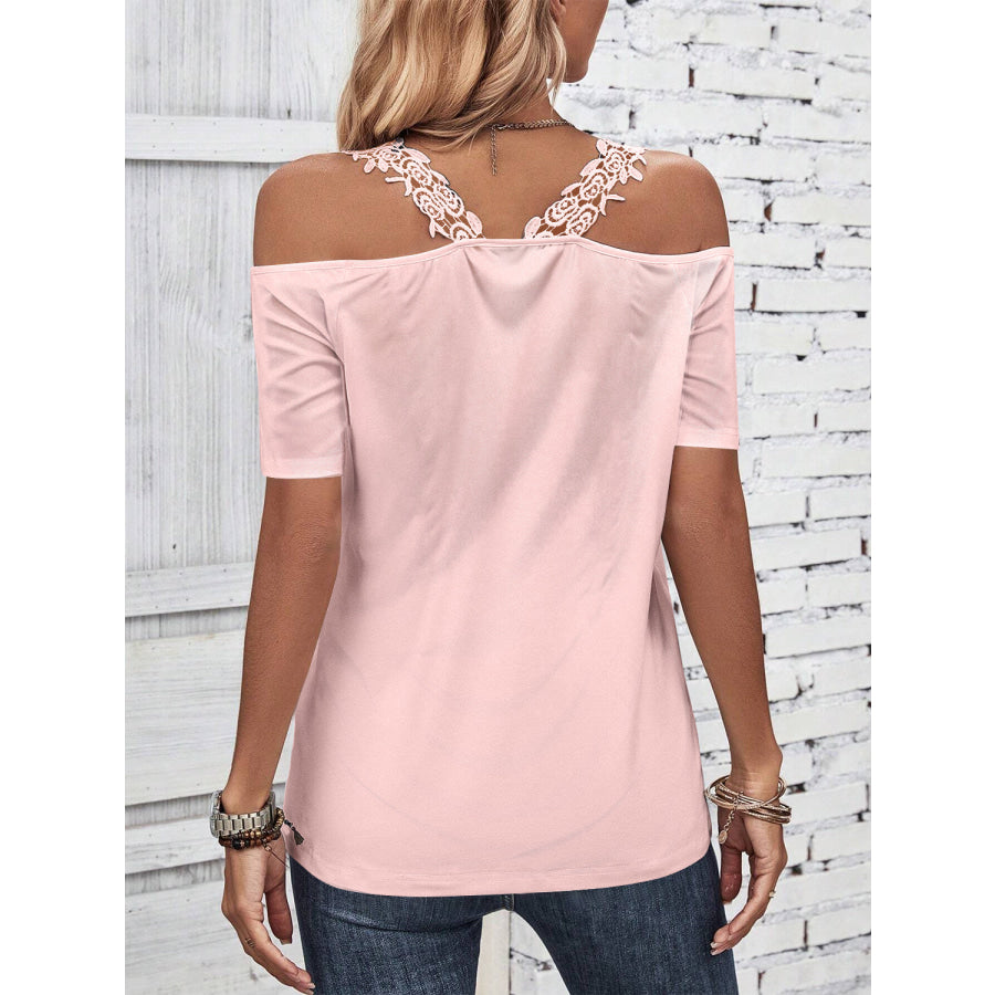 Full Size Lace Detail Short Sleeve T-Shirt Apparel and Accessories